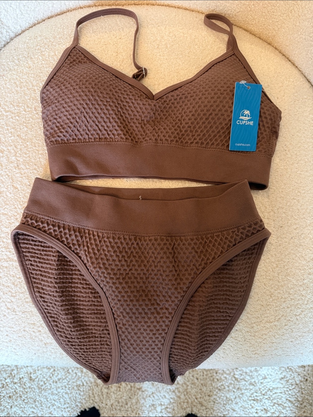 Cupshe Waffle Knit Two-Piece Bikini Set in Chocolate Brown